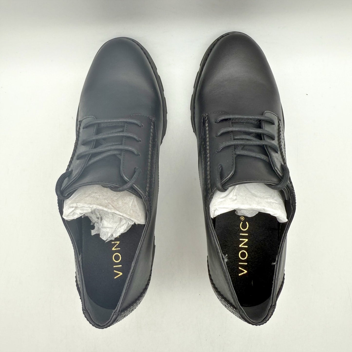 Vionic Womens Anaheim Wedge Oxford Derby Shoes US 6 M Black Leather NIB