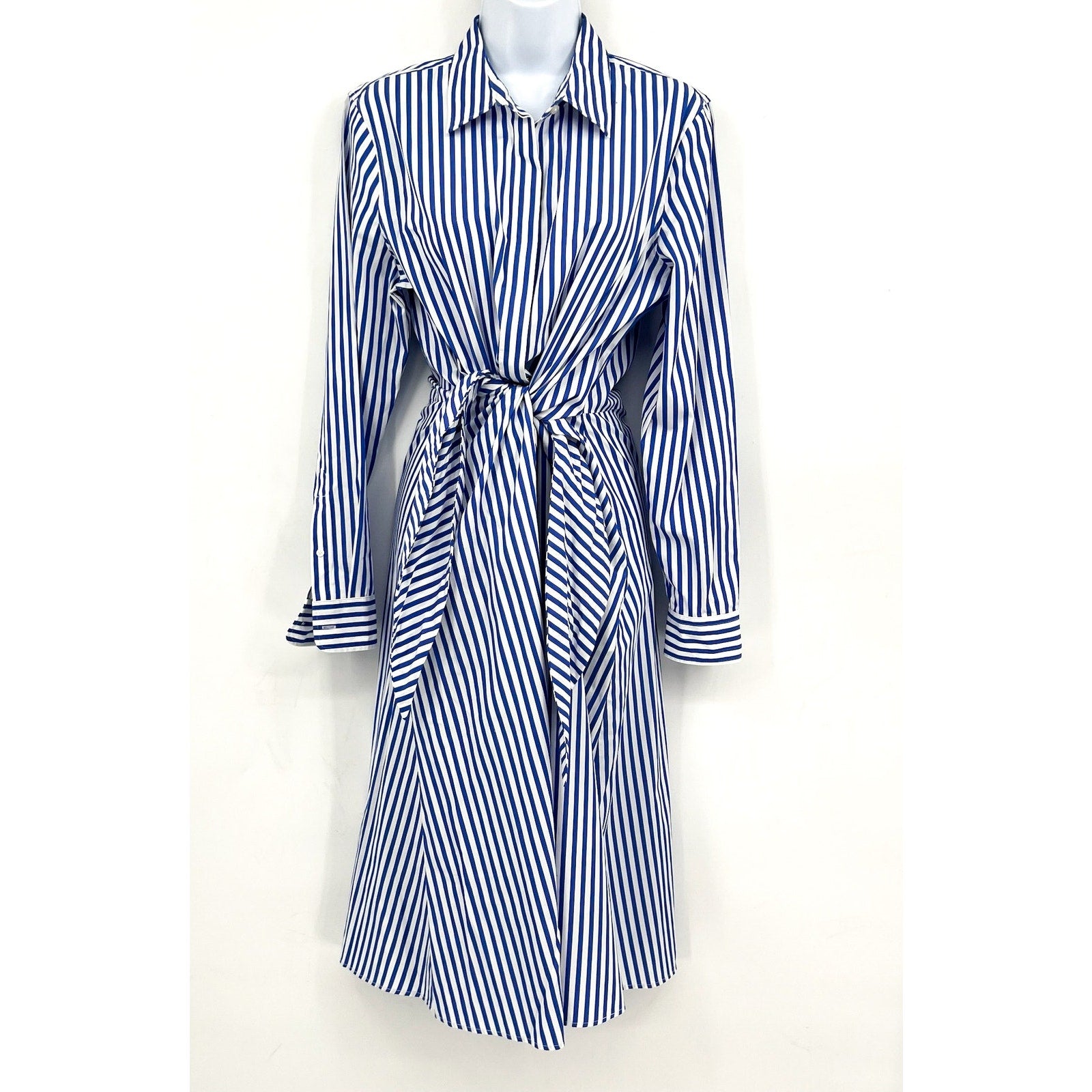LAUREN RALPH LAUREN Kahwell Shirt Dress Size 10 Blue White Stripe Tie Waist NWT