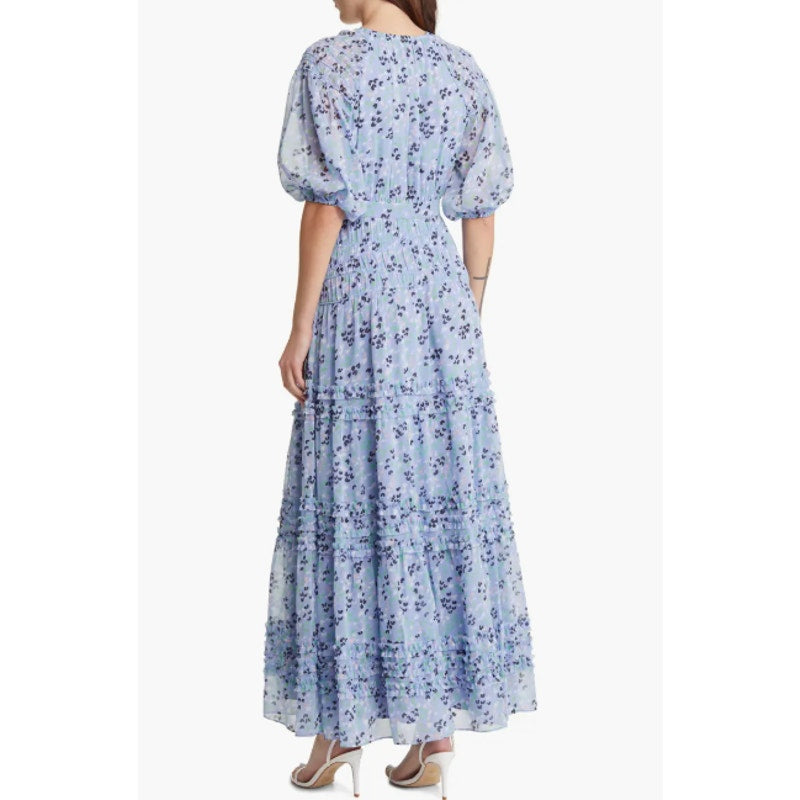TED BAKER Womens Blakeli Floral Dress TED 0 US 2 Blue Smocked Puff Sleeve NWOT