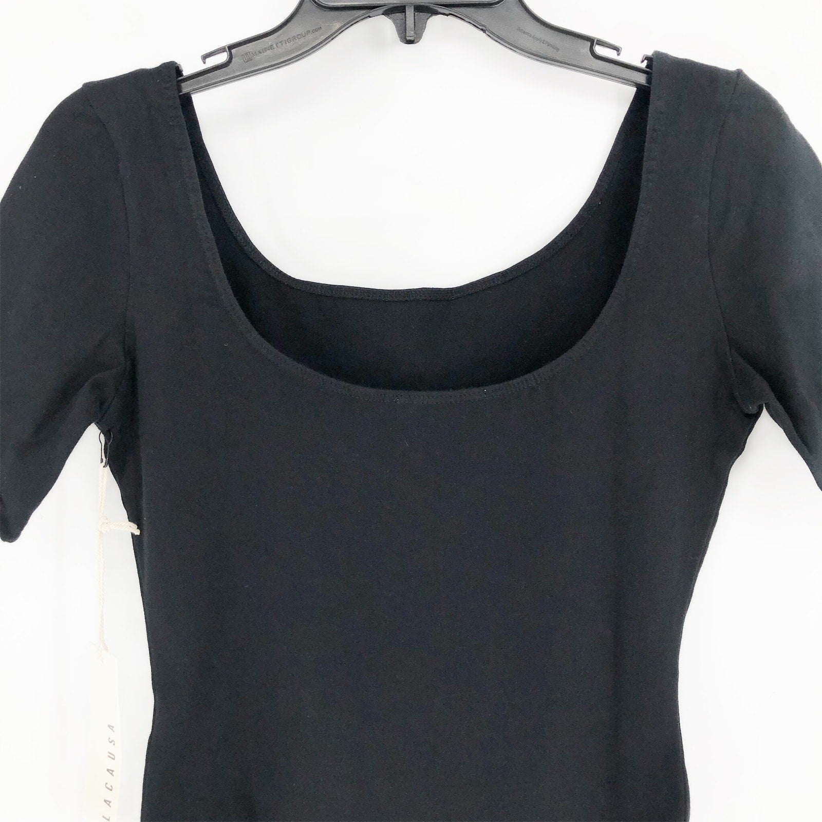 LACAUSA ANTHROPOLOGIE Womens Dawn Bodysuit Large Black Tar Short Sleeve NWT