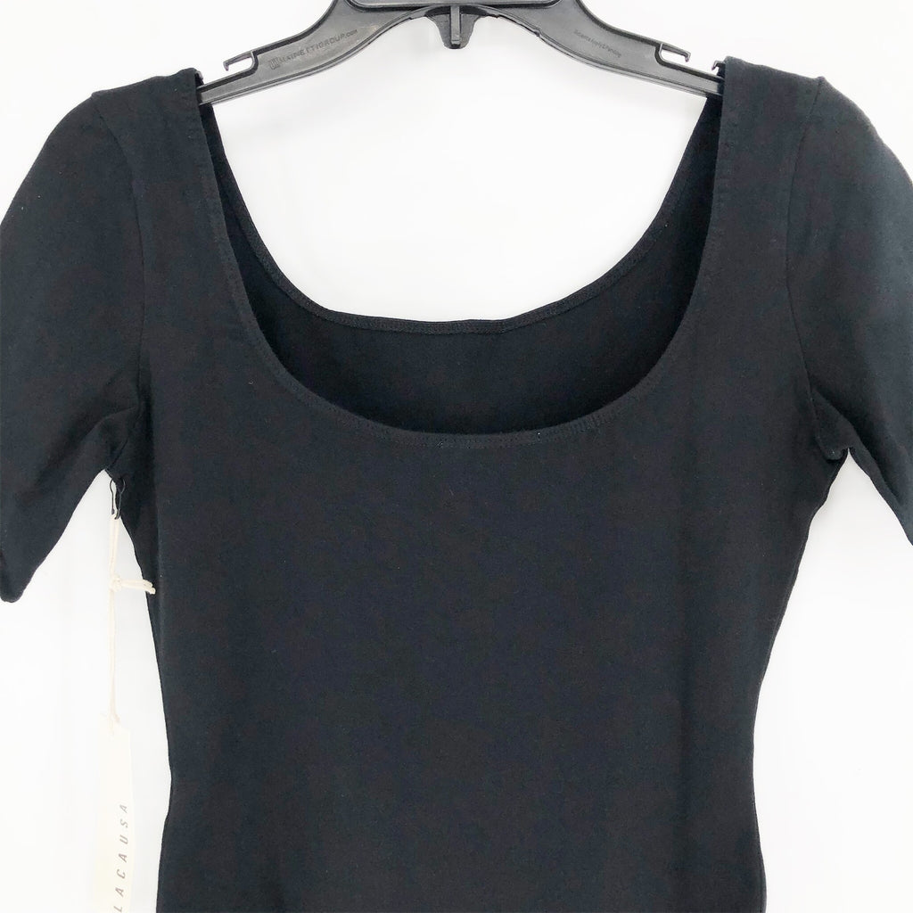 LACAUSA ANTHROPOLOGIE Womens Dawn Bodysuit Large Black Tar Short Sleeve NWT