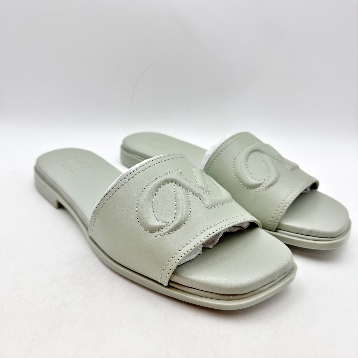 Naturalizer Womens Genevieve Slide Sandals Size 8.5 WIDE Grey Green Leather NIB