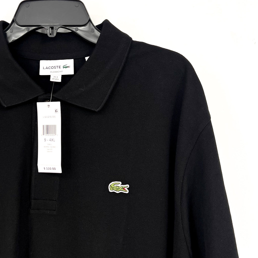 LACOSTE Men's Classic Fit Pique Polo Shirt Size 9 4XL Black Organic Cotton NWT