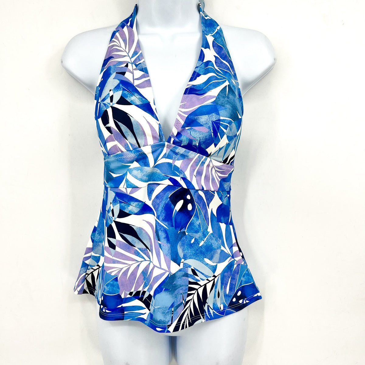 TOMMY BAHAMA Palma Fresca Tankini Top Small Blue White Palm Modern NWT