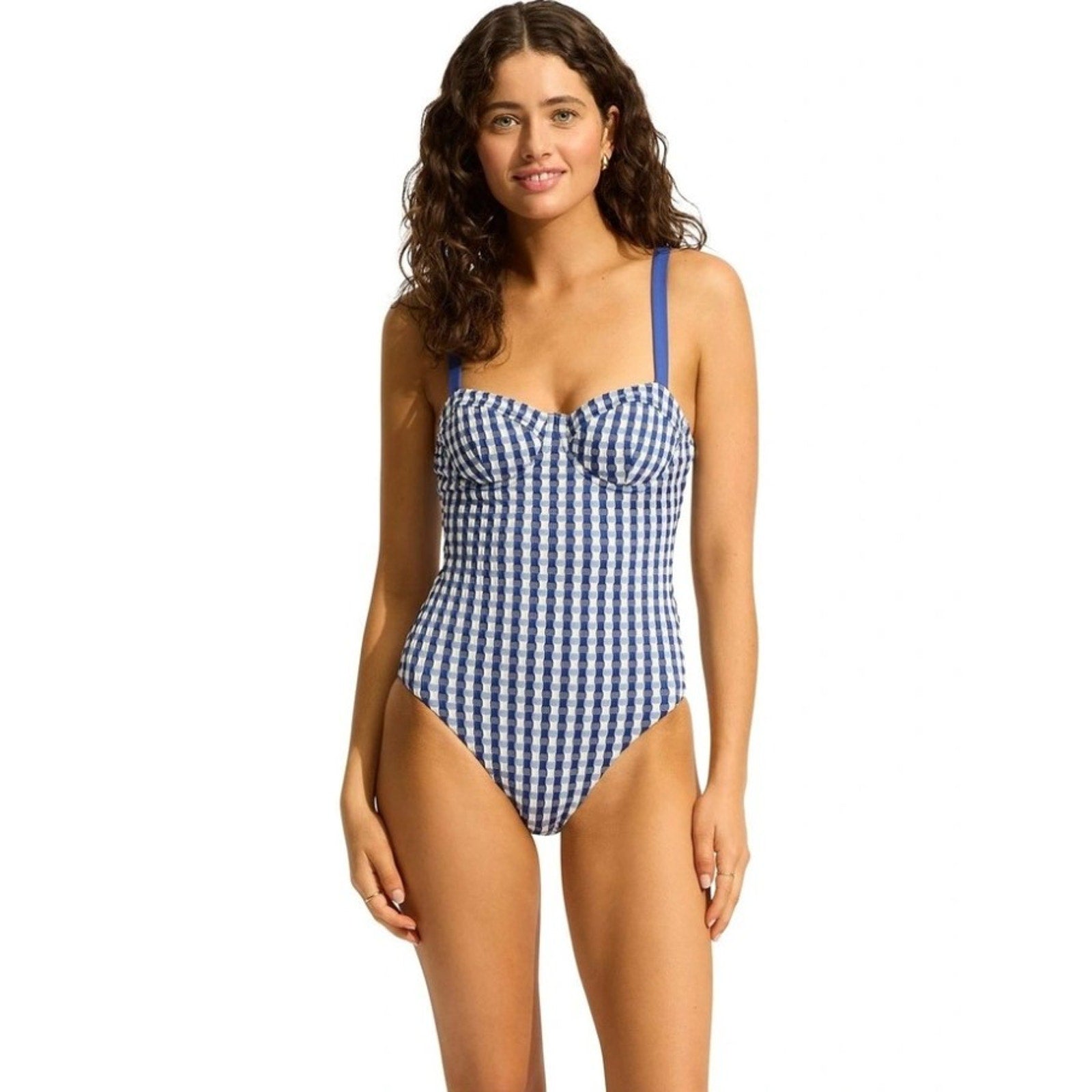 SEAFOLLY Bella Underwire One Piece Swimsuit US 10 Blue Gingham NWT