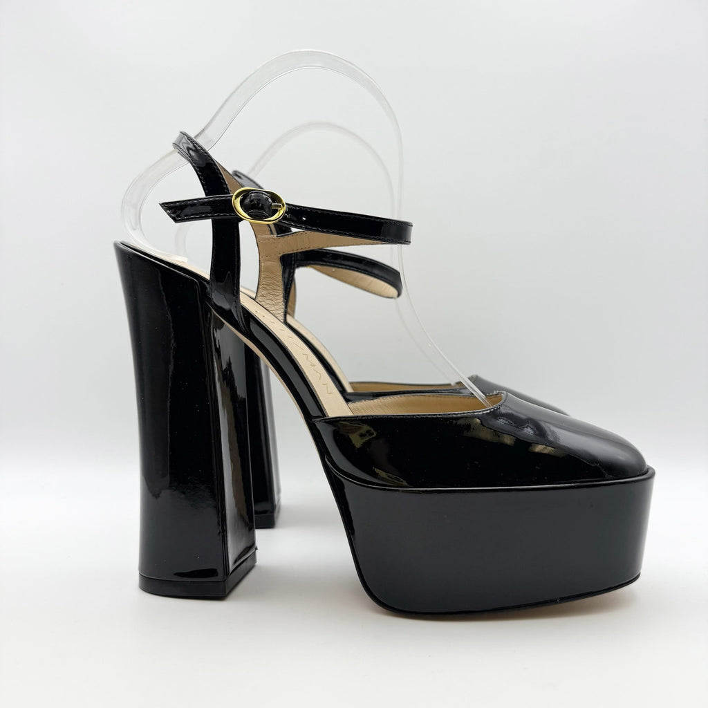 Stuart Weitzman Womens Skyhigh 145 Ankle Strap Pump US 9.5 Black Leather NWOB