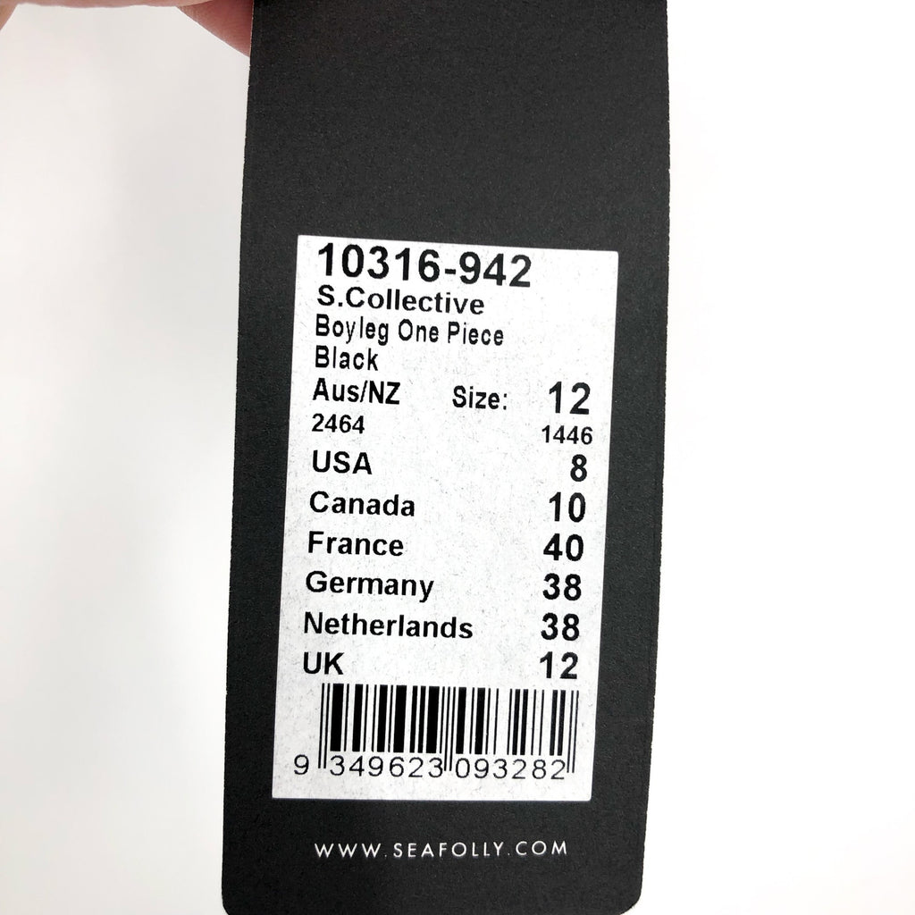 SEAFOLLY COLLECTIVE Women's Boyleg One Piece Swimsuit Size 8 Black Halter NWT