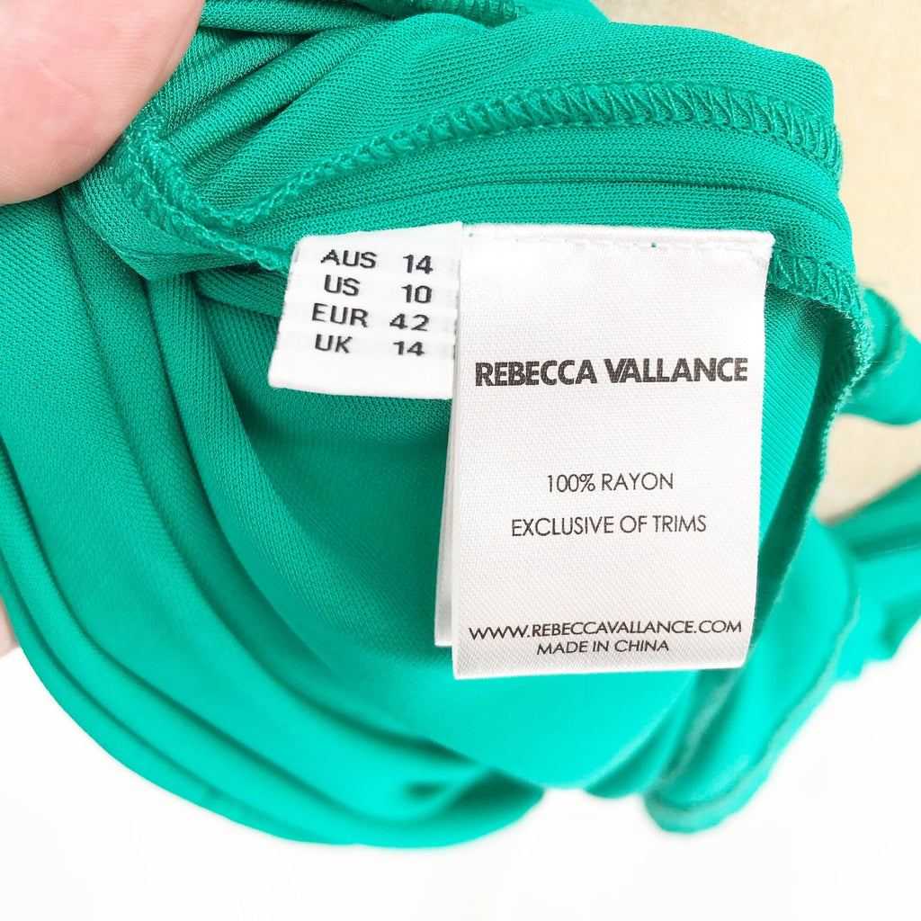 Rebecca Vallance Womens Riccardo Ruched Gown 10 Green Cutout Long Sleeve NWOT
