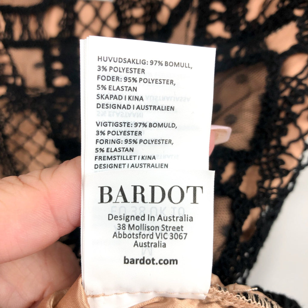 BARDOT Women's Zendaya Mini Lace Dress Medium Black/Nude Off Shoulder NWT