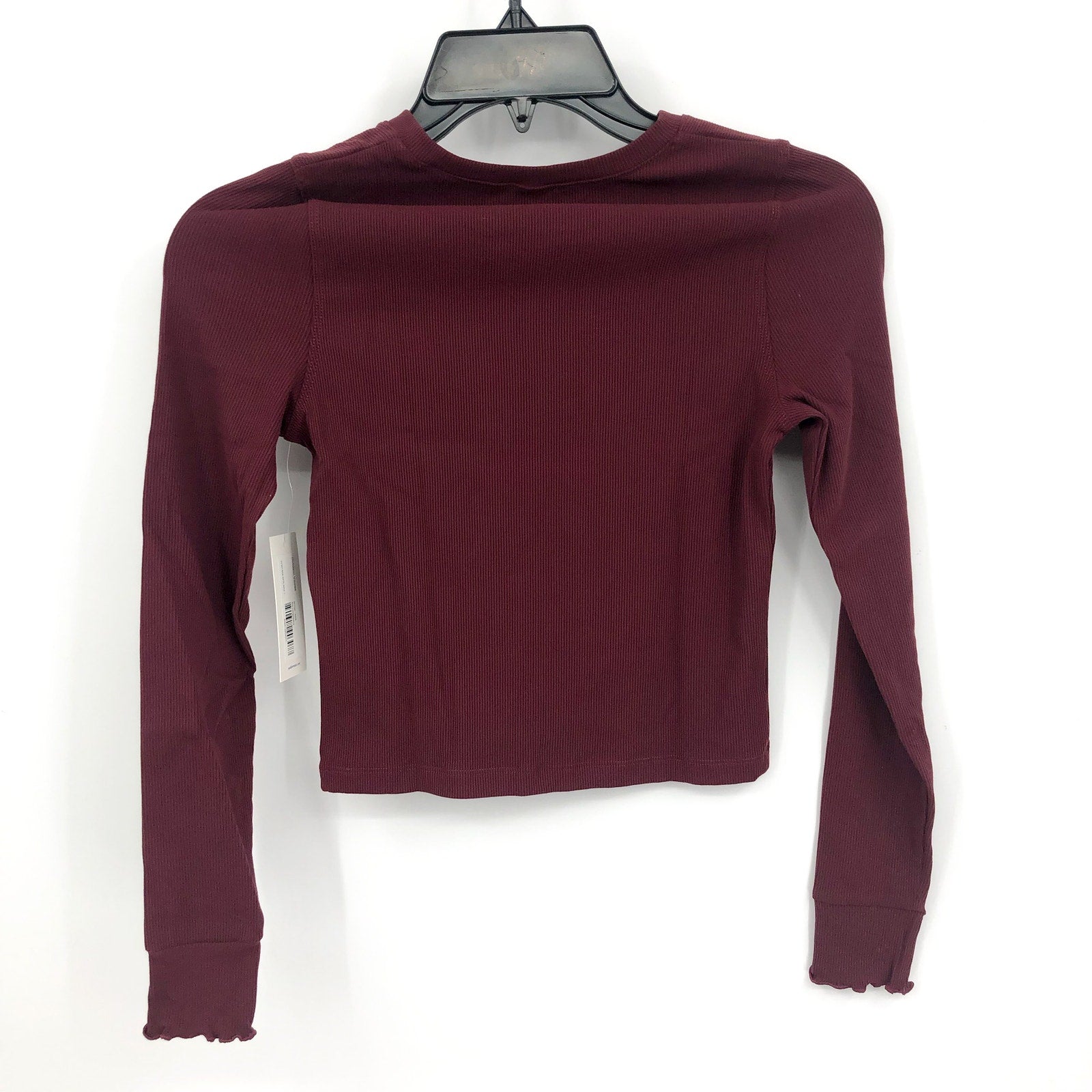OUTDOOR VOICES Womens SuperForm Rib Crop Top XXL Red Shiraz Long Sleeve NWT