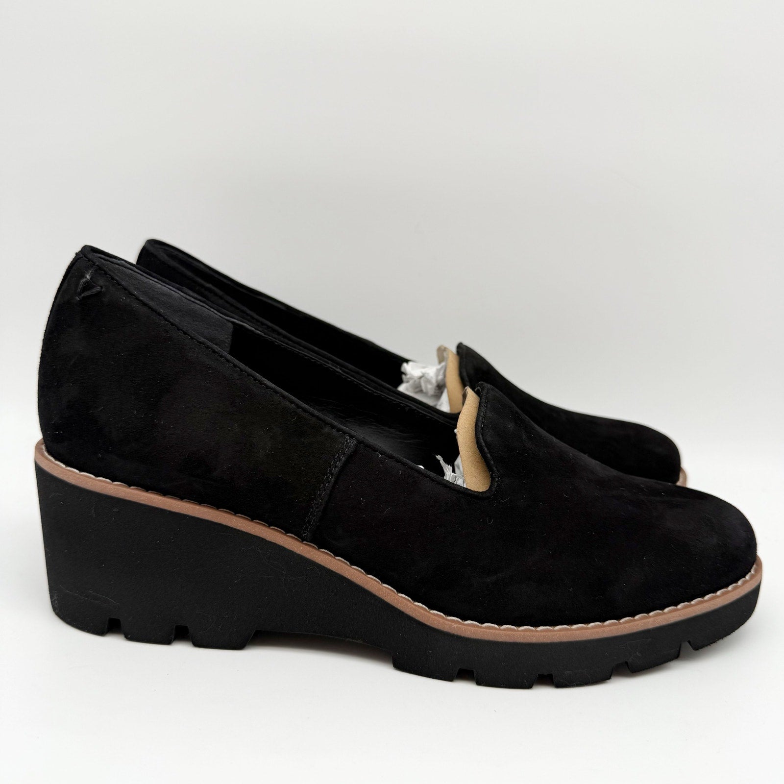 Vionic Womens Willa Wedge Loafers Size 9 M EU 40 Black Suede Slip On NIB