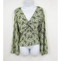 FAITHFULL THE BRAND Women's Bell Sleeve Top Size 10 Green Paisley NWOT