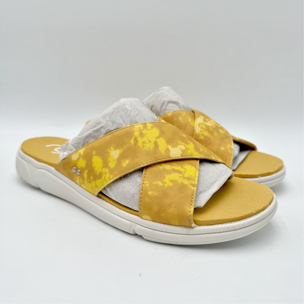 Ryka Womens Malin Slide Sandals Size 9 M EU 39 Yellow Print Comfort NIB