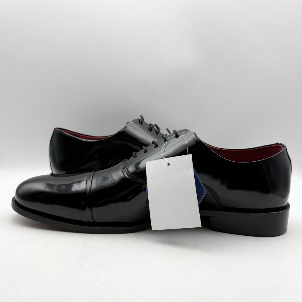 Carlos Santana Mens Tuxedo Cap-Toe Oxford Shoes US 11.5 Black Patent Leather NIB