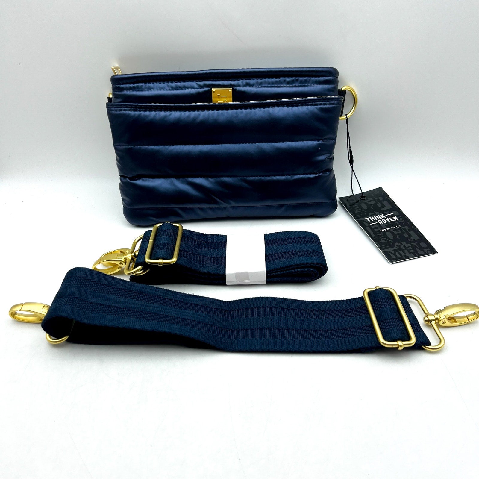 THINK ROYLN Women's Quilted Crossbody Bum Bag Small Blue Pearl Indigo NWT
