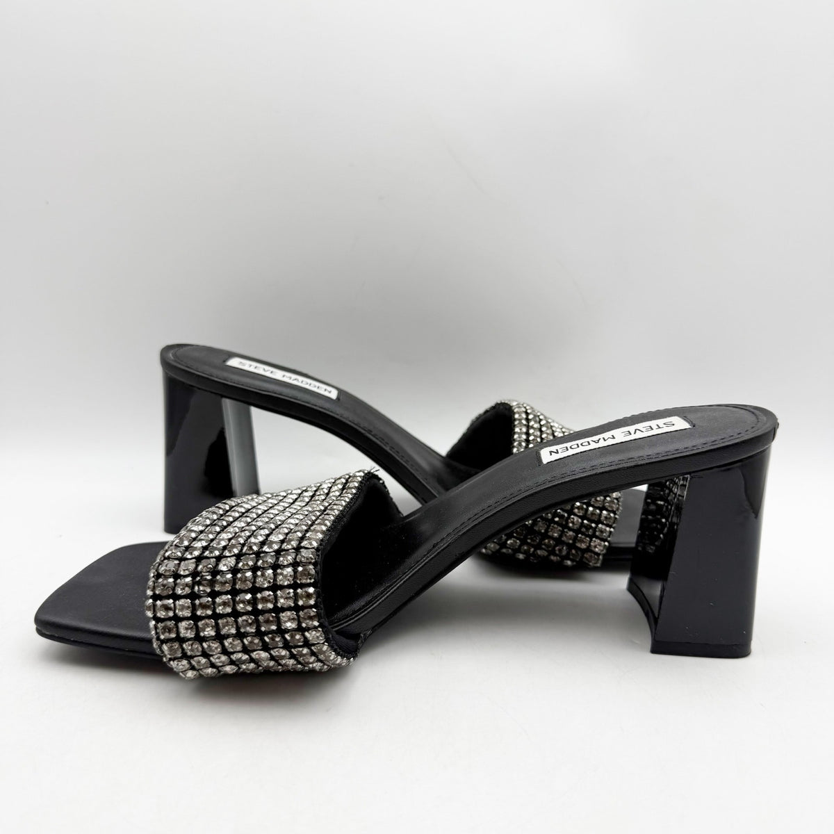 Steve Madden Womens Laney Heel Sandals Size 9.5 M Black Crystals Detail NWOB