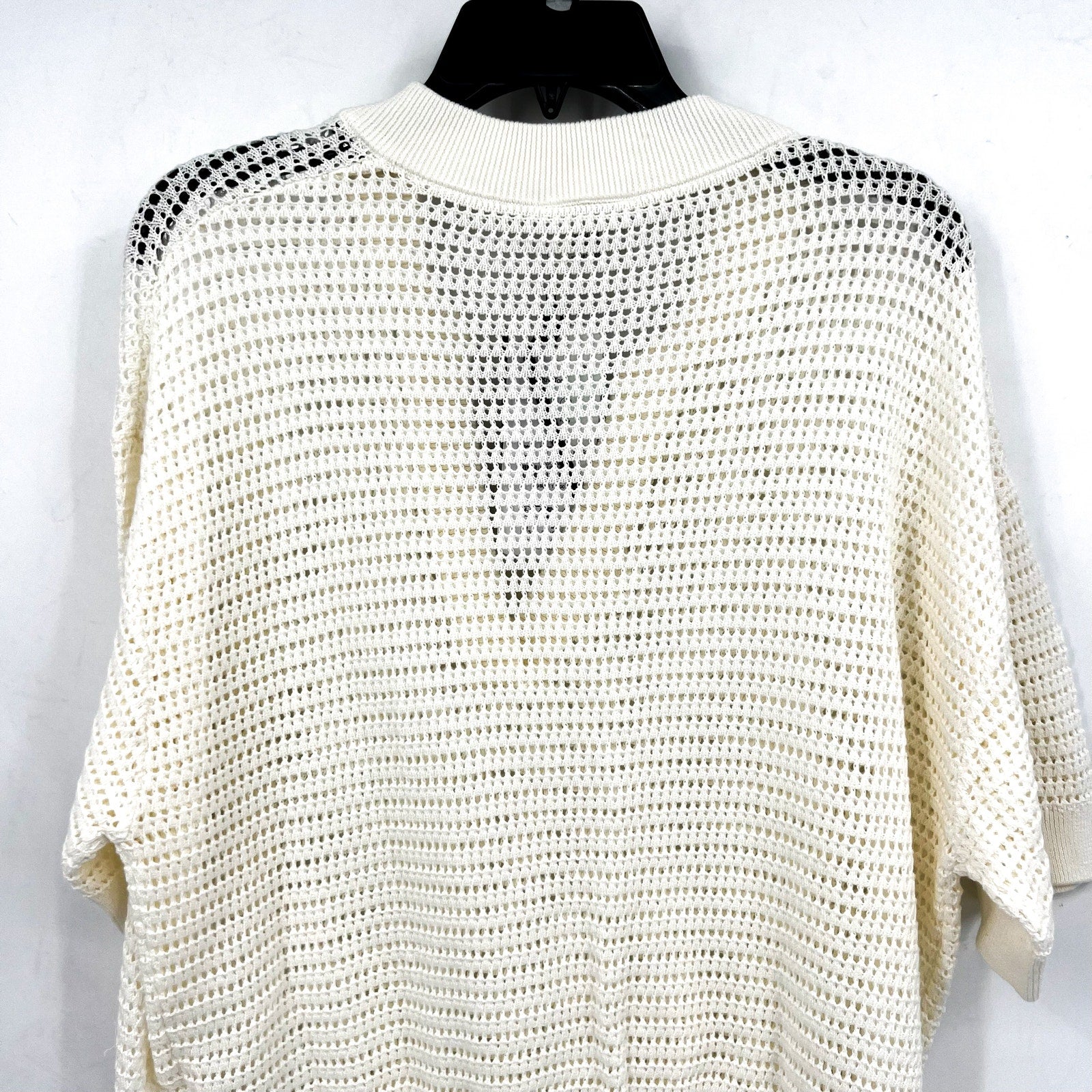 VARLEY Women's Callie Mesh Knit Top Large Beige Egret Short Sleeve NWT