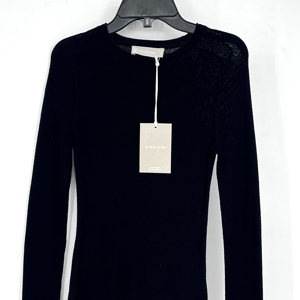 EVERLANE Women's The Long-Sleeve Sweater Tee Small Black Ultrafine Merino NWT