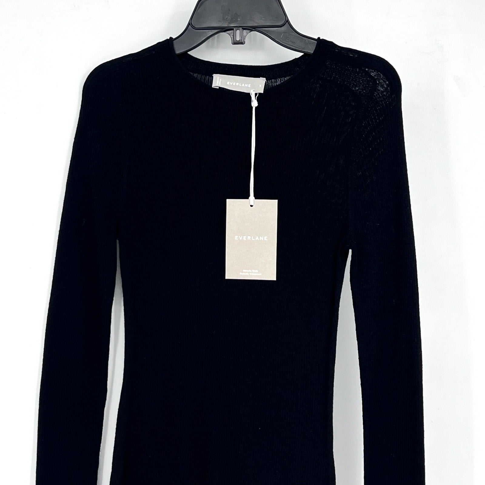 EVERLANE Women's The Long-Sleeve Sweater Tee Small Black Ultrafine Merino NWT