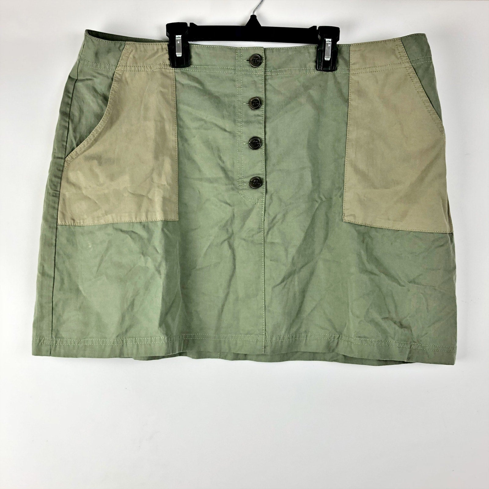 TREASURE & BOND Mini Skirt 2X Olive Green Pocket Block Button Up NWOT