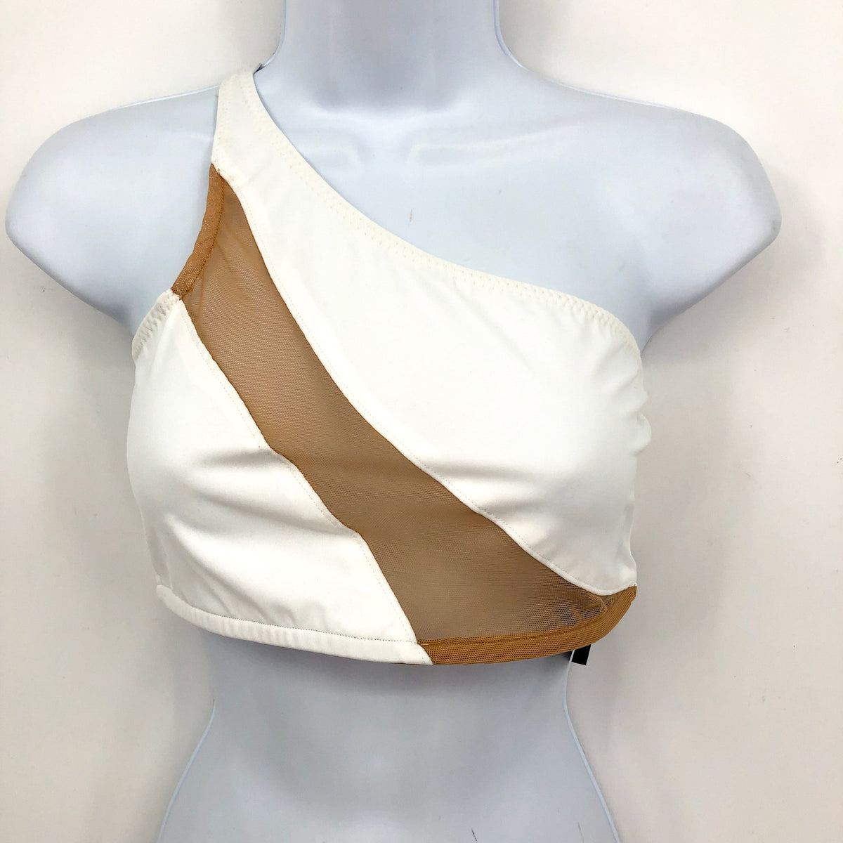 NORMA KAMALI Women's Snake Mesh Bikini Top Large White Nude One Shoulder