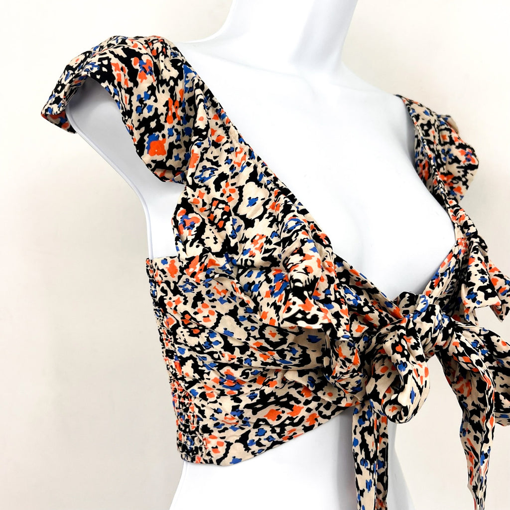 MAAJI Women's Glowy Flutter Sleeve Smocked Crop Top Large Multi NWOT
