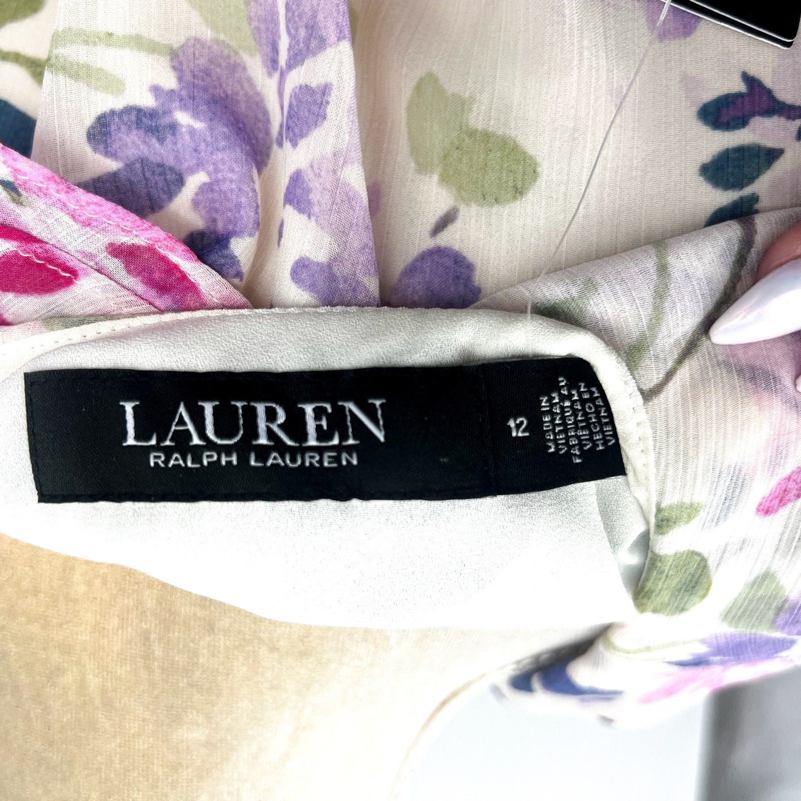 Lauren Ralph Lauren Surplice Dress Size 12 Pink Floral Crinkle Georgette NWT
