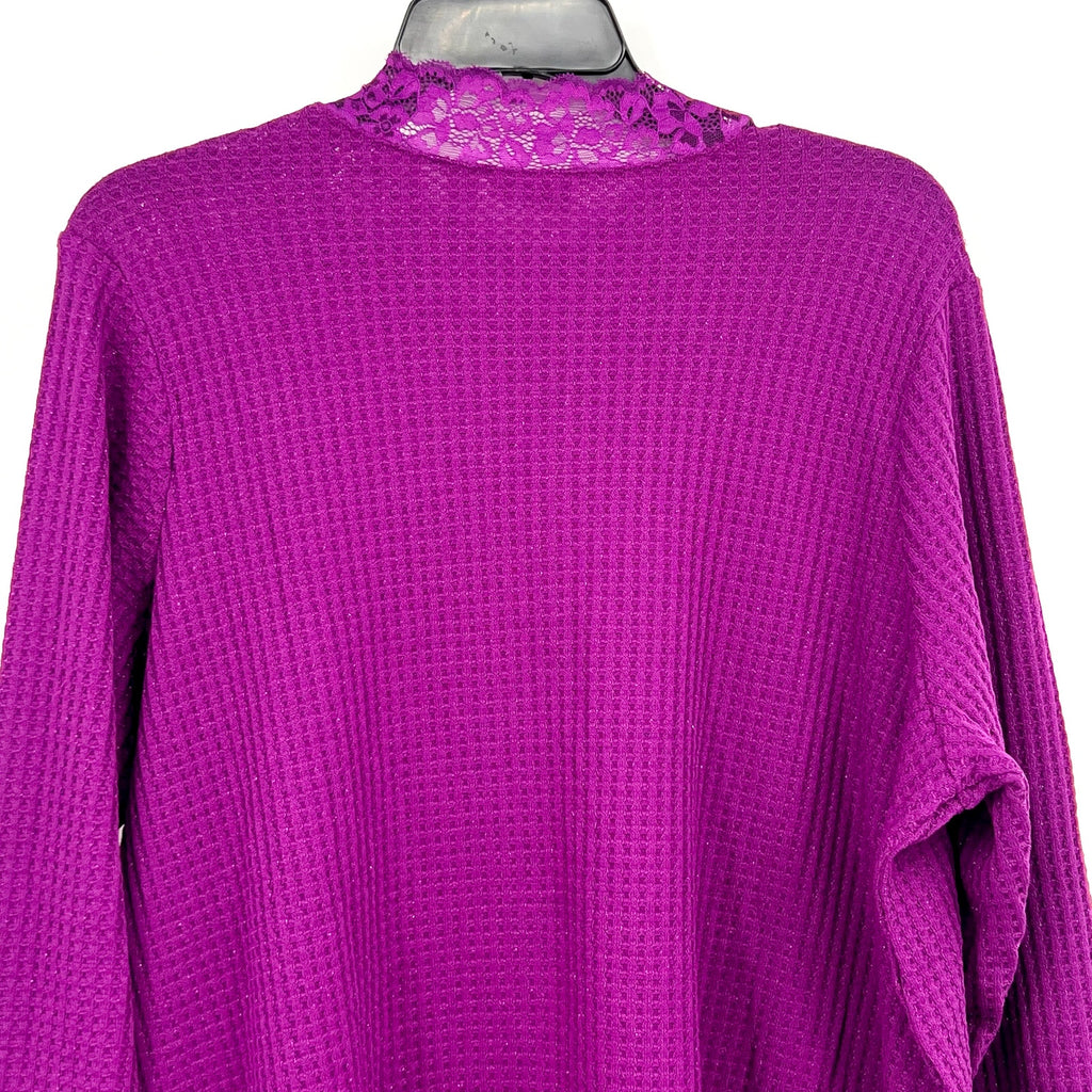 LOGO LORI GOLDSTEIN Metallic Waffle Knit Top 1X Purple Long Sleeve NWOT