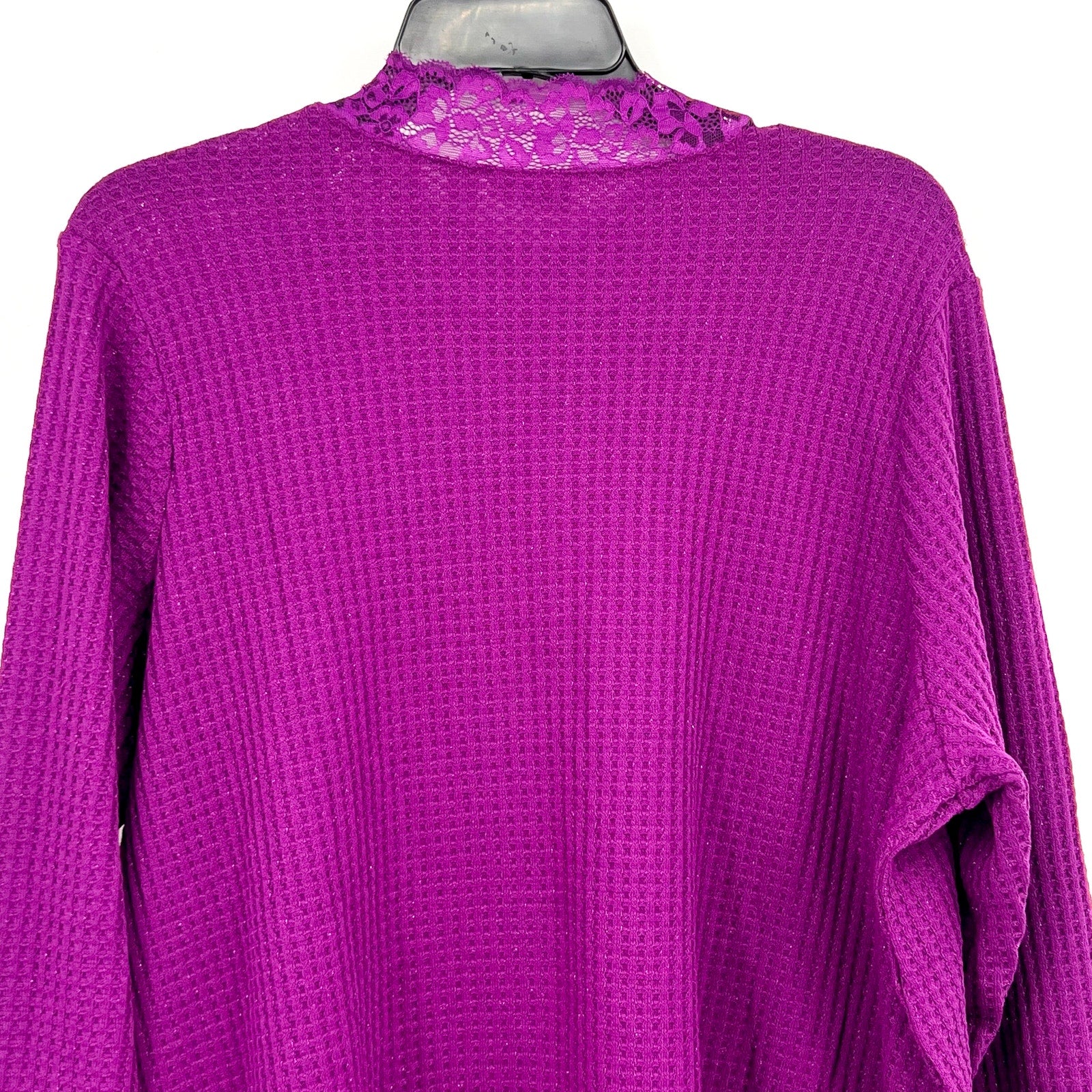 LOGO LORI GOLDSTEIN Metallic Waffle Knit Top 1X Purple Long Sleeve NWOT