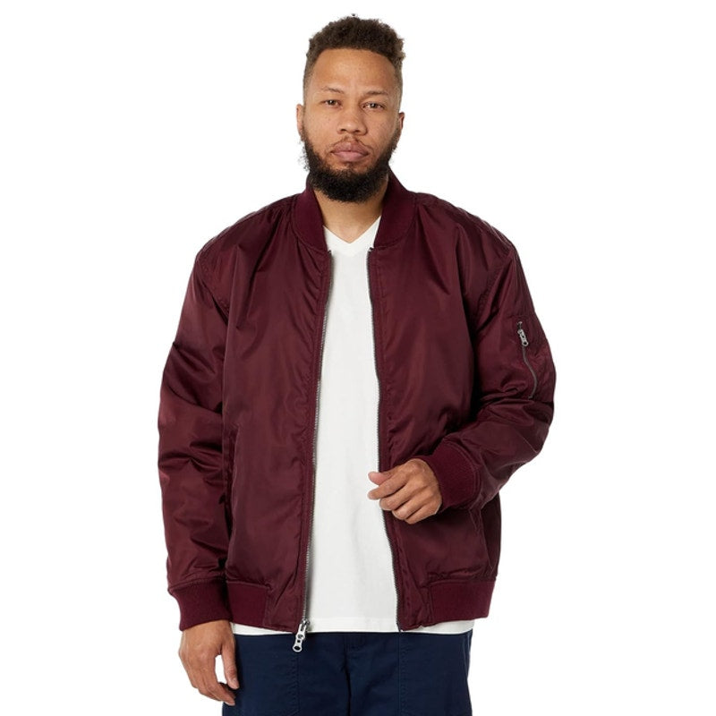 LABEL Unisex Go-To Bomber Jacket Size Small Burgundy Full Zip Ribbed Collar NWT