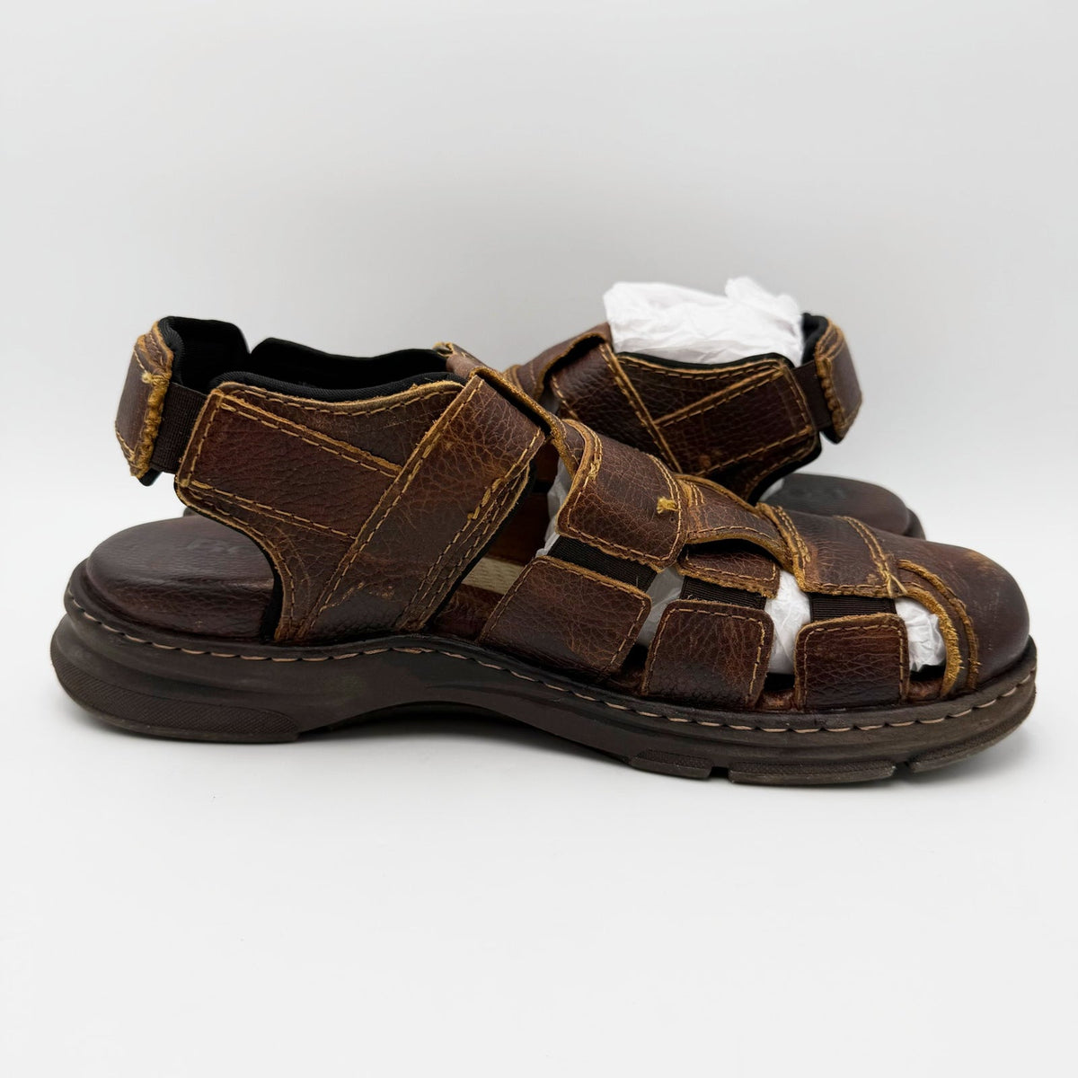 Born Mens Colby Fisherman Sandals Size 11 EU 44 Brown Tan Saddle Leather NIB