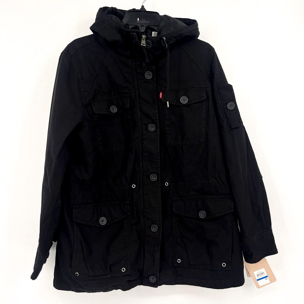 LEVI'S Women's Hooded Field Jacket XL Black Cotton Four Pocket NWT