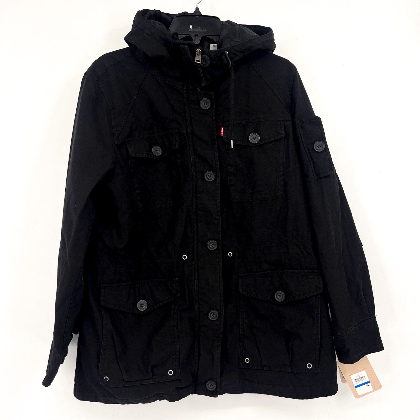 LEVI'S Women's Hooded Field Jacket XL Black Cotton Four Pocket NWT