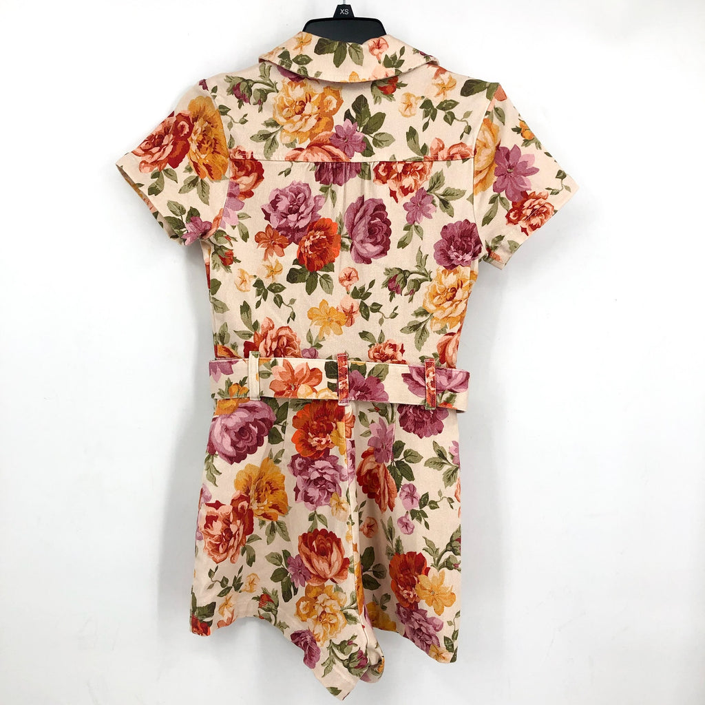 SHOW ME YOUR MUMU Womens Outlaw Romper XS Ivory Floral Denim Belted NWOT