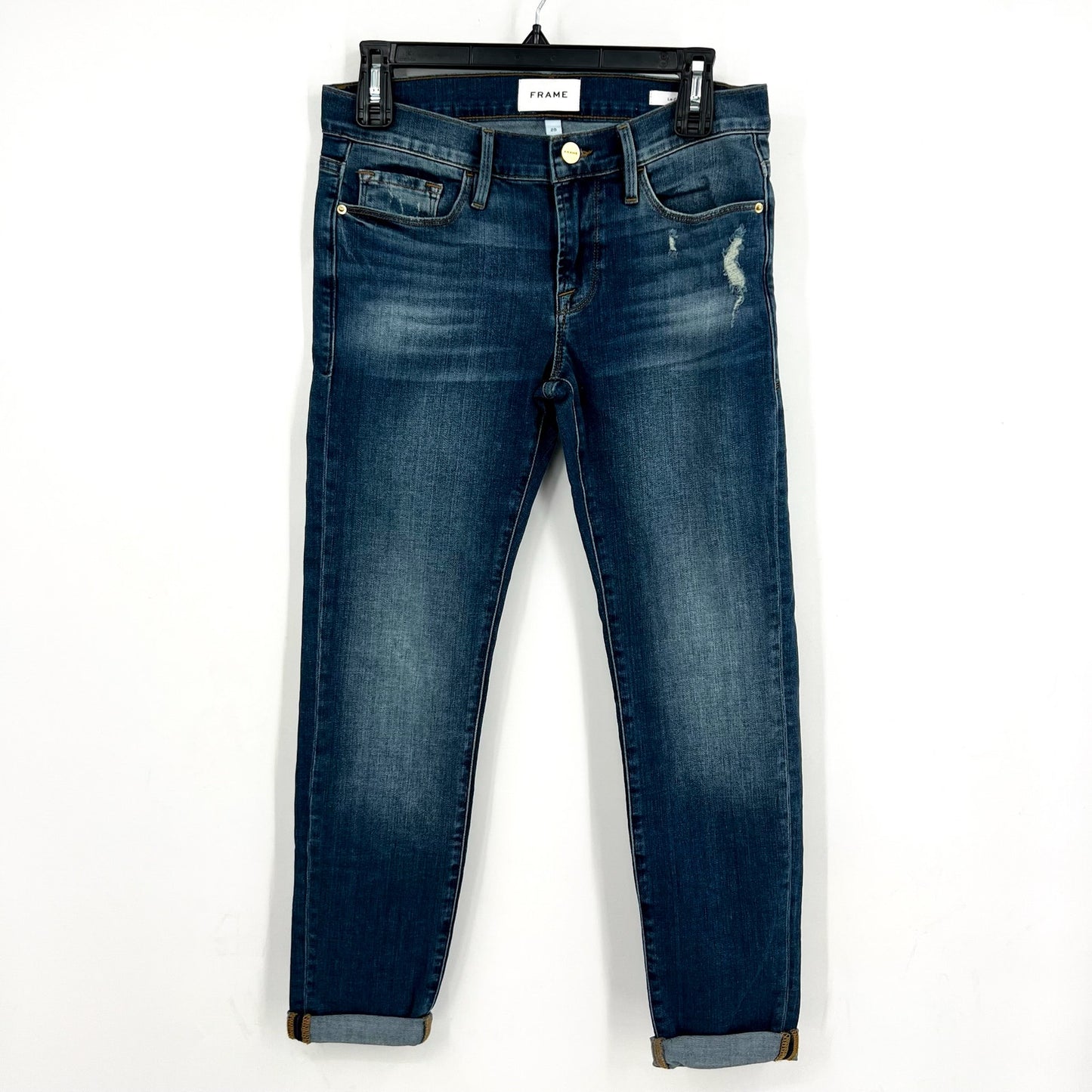 FRAME Women's Le Garcon Slim Boyfriend Jeans Size 25 Dark Blue Distressed NWOT