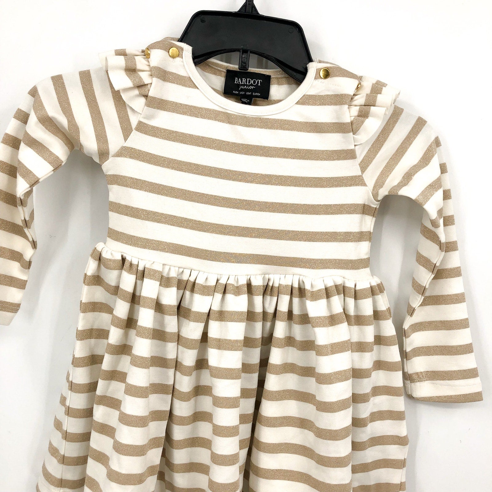 BARDOT Goldie Knit Dress BABY 9-12 Months White Gold Striped Long Sleeve NWT