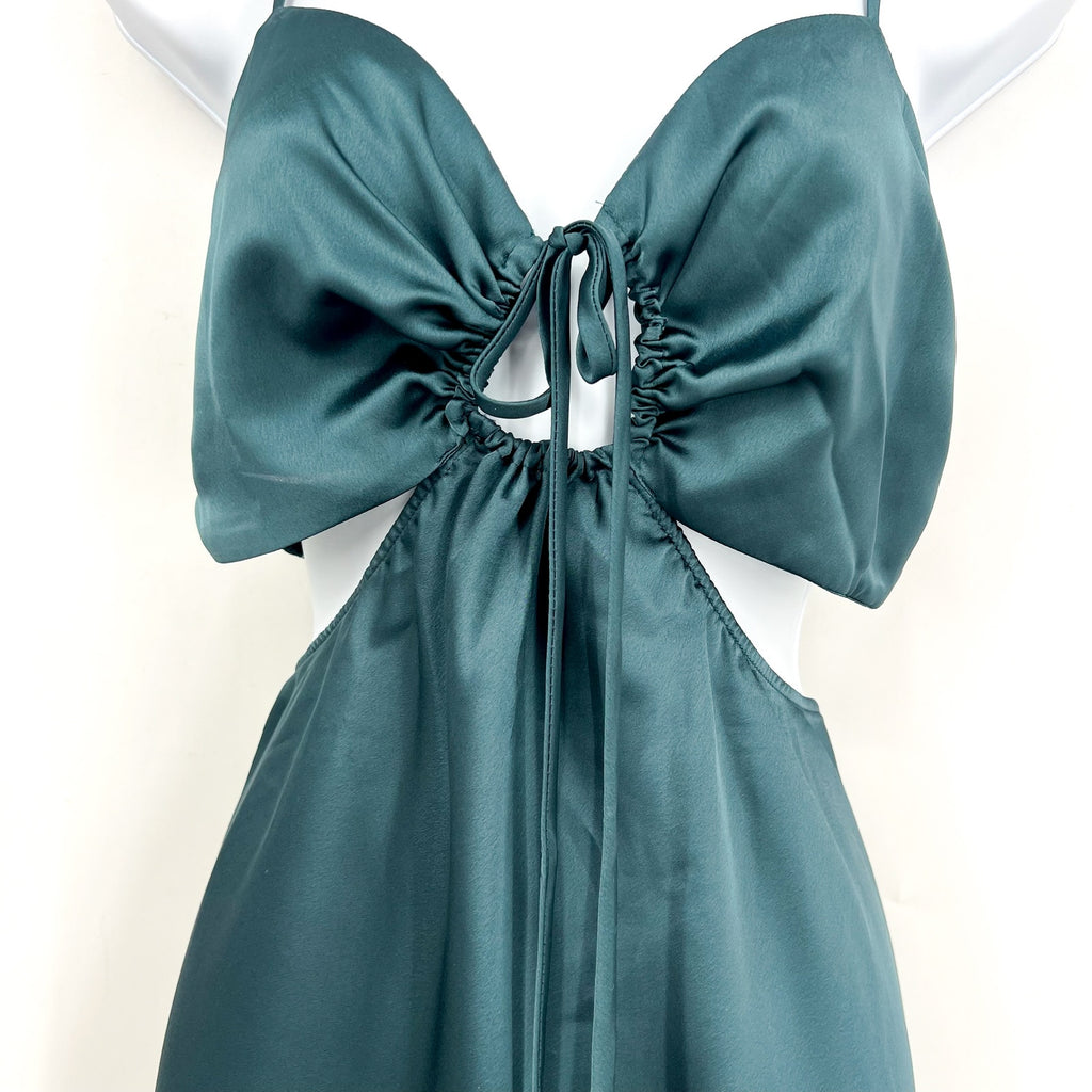 SHOW ME YOUR MUMU Women Codie Cut Out Dress Large Jade Luxe Satin Sleeveless NWT