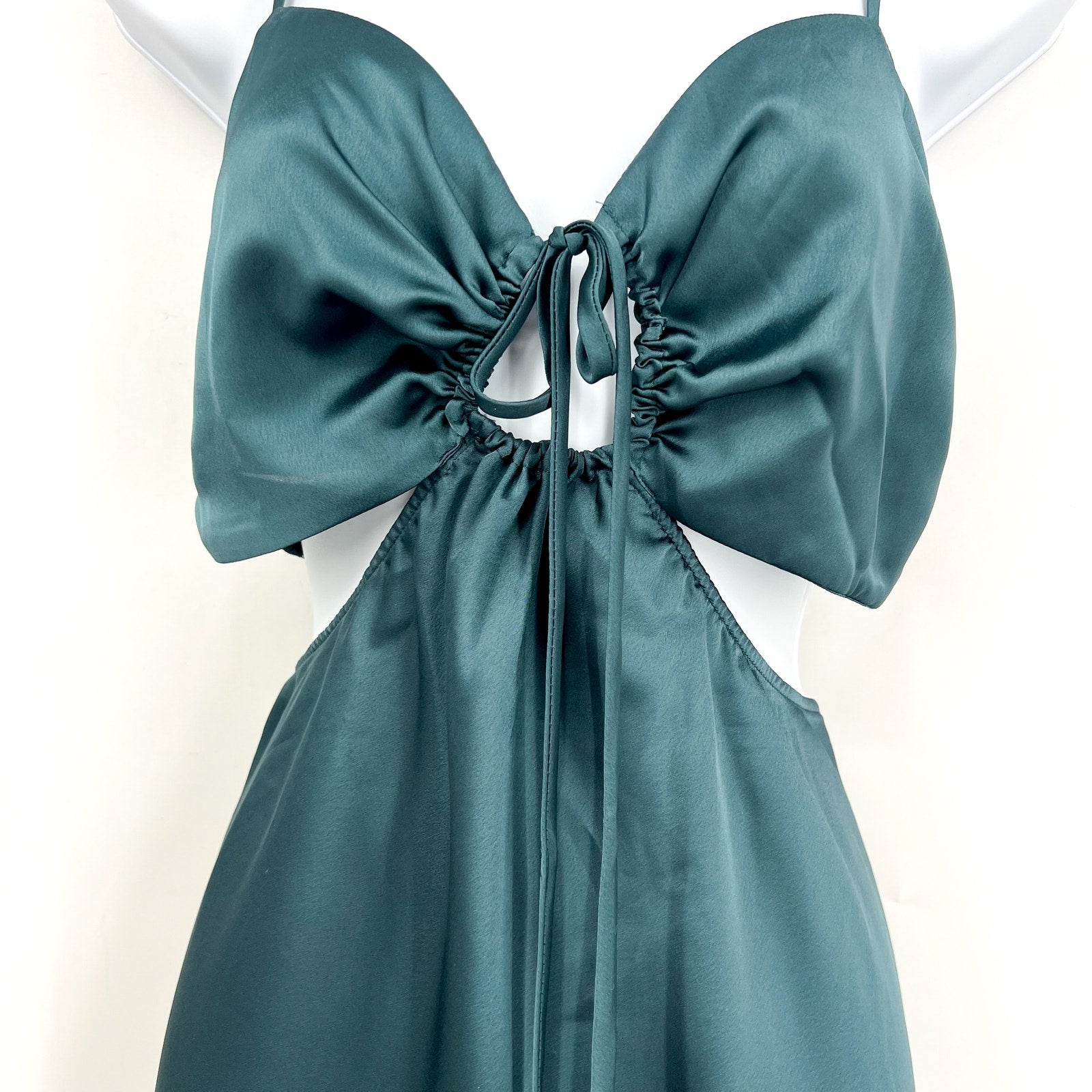 SHOW ME YOUR MUMU Women Codie Cut Out Dress Large Jade Luxe Satin Sleeveless NWT