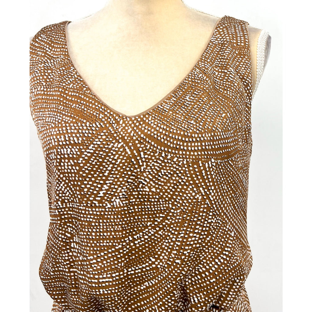 NIC+ZOE Womens Swirling Sands Bianca Dress Large Neutral Tan White Tank NWT