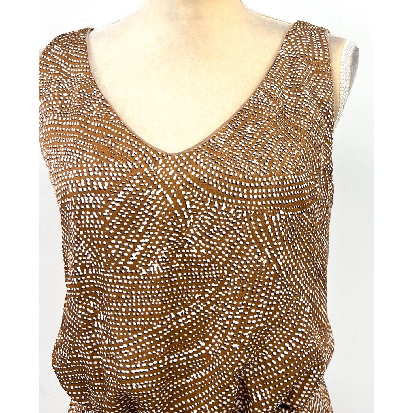 NIC+ZOE Womens Swirling Sands Bianca Dress Large Neutral Tan White Tank NWT
