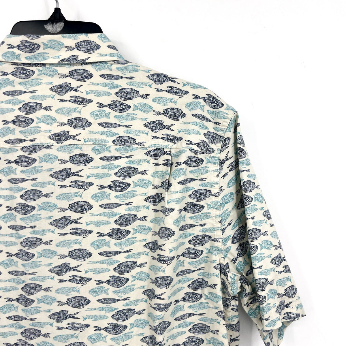 L.L. BEAN Mens Short-Sleeve Tropics Print Shirt Small White Blue Cotton NWT