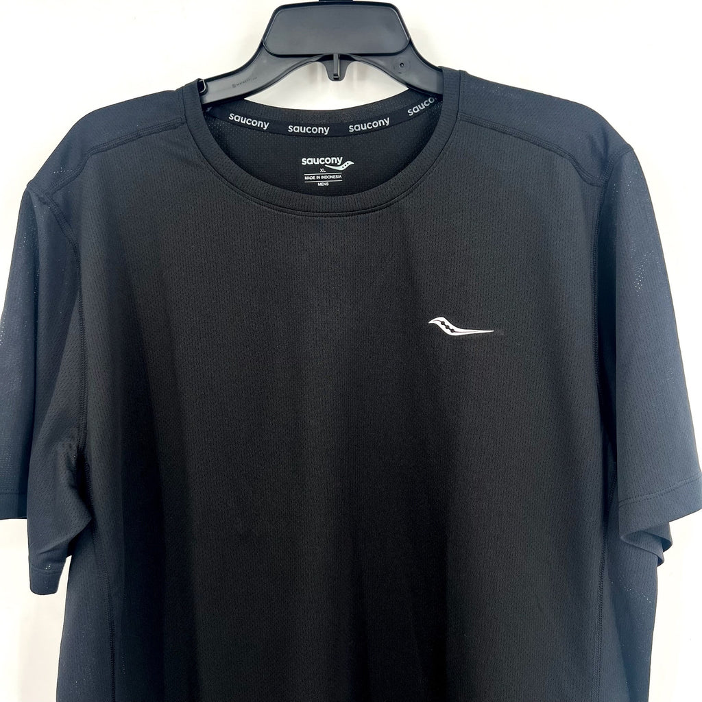 SAUCONY Men's Stopwatch Running T-Shirt XL Black Short Sleeve NWT