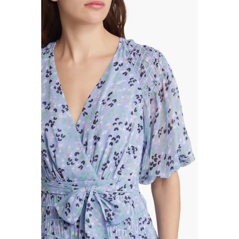 TED BAKER Womens Blakeli Floral Dress TED 0 US 2 Blue Smocked Puff Sleeve NWOT