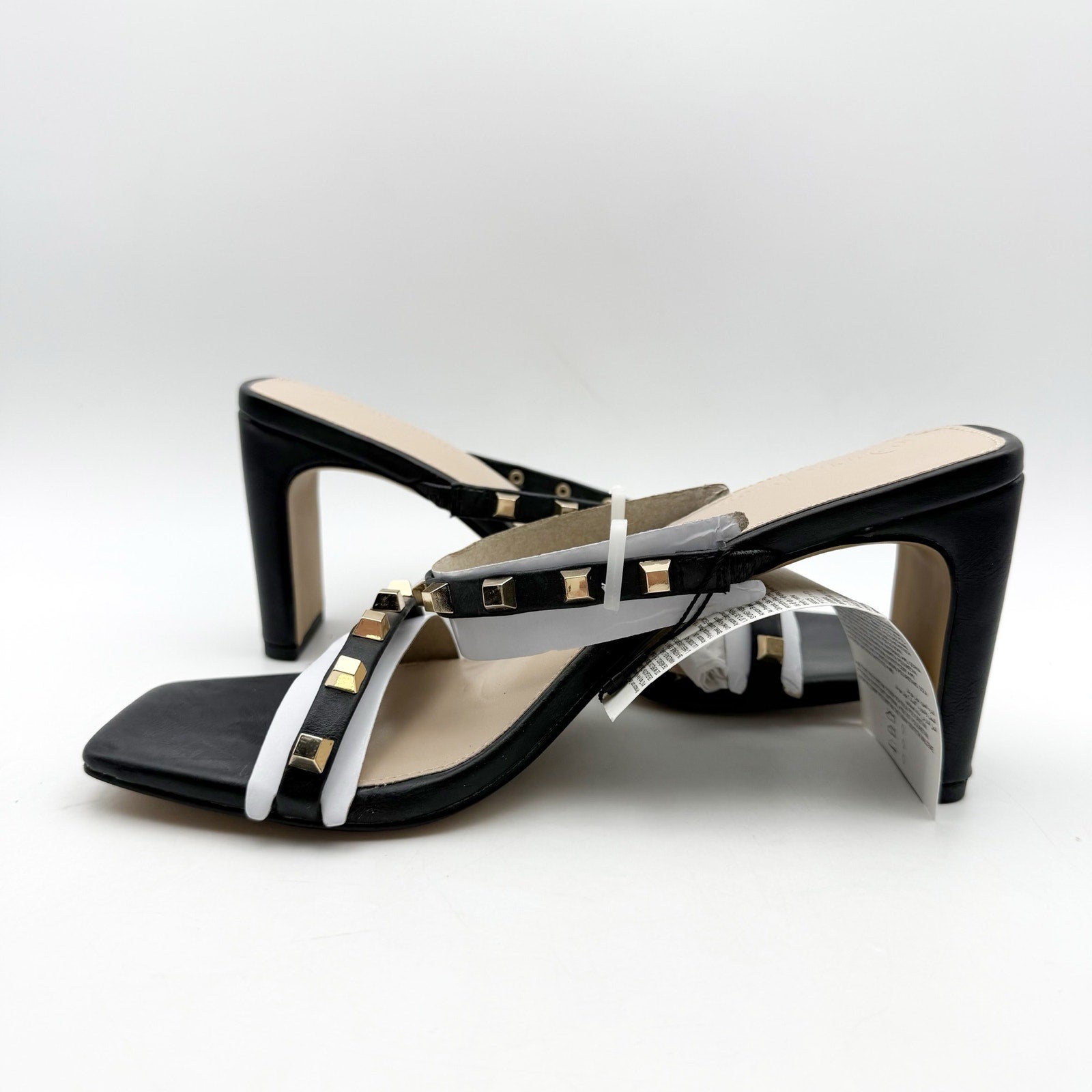 The Drop Womens Avery Heeled Sandals US 8 EU 39 Black Gold Studded NWOB