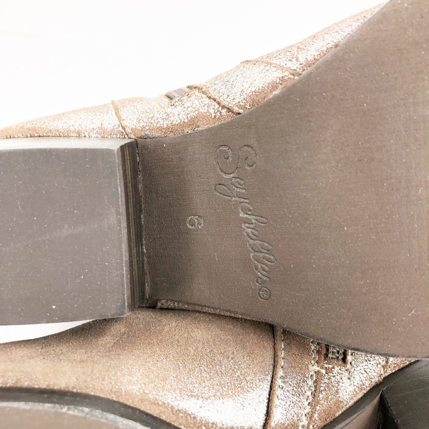 SEYCHELLES Women's Upside Western Ankle Bootie 6 Metallic Silver Suede Heel NWOB