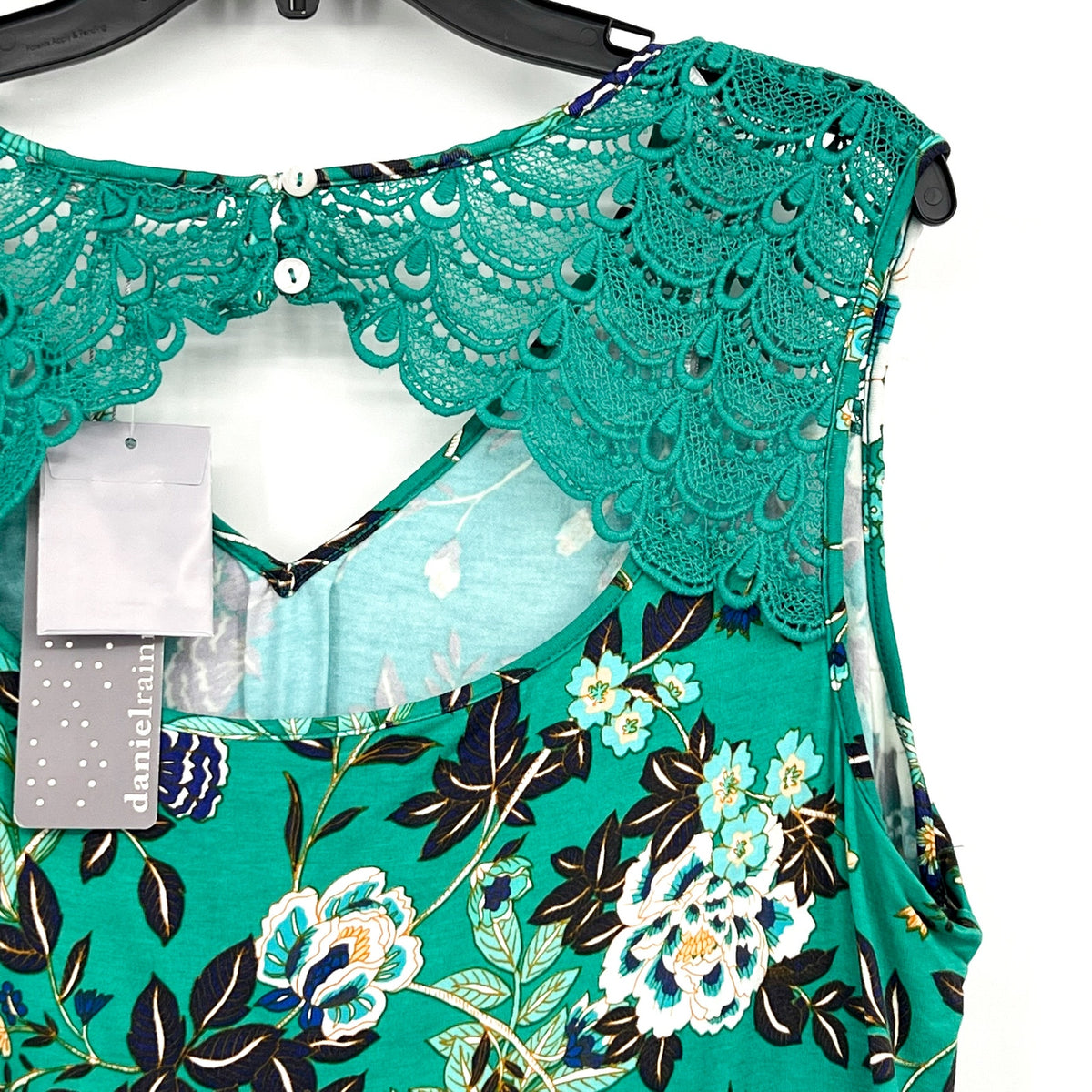 DANIEL RAINN Women's Sleeveless Crochet Lace Top 3X Tropical Green Floral NWT
