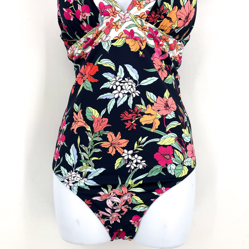TOMMY BAHAMA Summer Floral Reversible One Piece Swimsuit Size 12 Navy Blue NWT