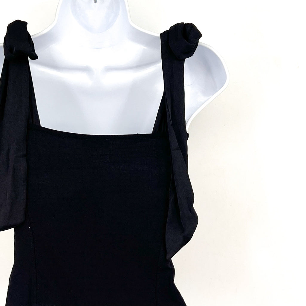 FREE PEOPLE Women's Lola Tank Bodysuit Small Black Tie Shoulder Thong NWT