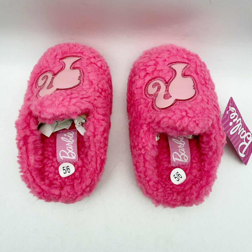 Barbie Toddler Girls Ground Up Spa Slippers US 5-6 Small Pink Faux Fur NIB