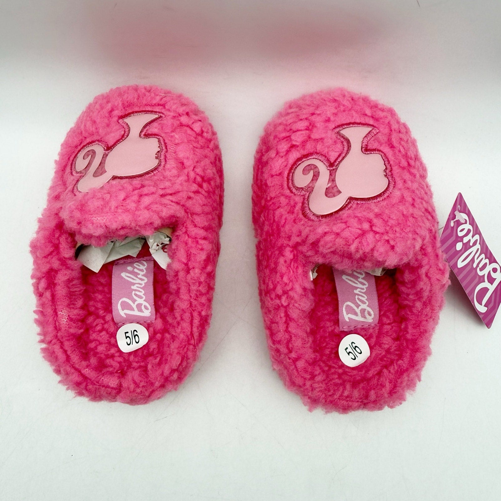 Barbie Toddler Girls Ground Up Spa Slippers US 5-6 Small Pink Faux Fur NIB